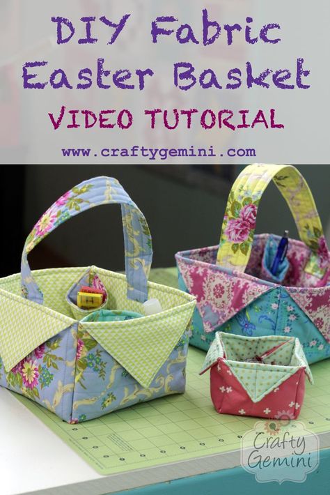 Crafty Gemini | DIY Fabric Easter Basket- Video Tutorial | http://craftygemini.com Cloth Baskets, Crafty Gemini, Fabric Basket Tutorial, Boxes Diy, Basket Diy, Tutorial Sewing, Fabric Box, Diy Sewing Tutorials, Sewing Basket