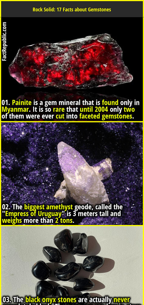 01. Painite is a gem mineral that is found only in Myanmar. It is so rare that until 2004 only two of them were ever cut into faceted gemstones. History Knowledge, Astronomy Facts, Fact Republic, Trivia Facts, General Knowledge Book, Random Facts, Garage Design, Rare Gems, Rock Solid