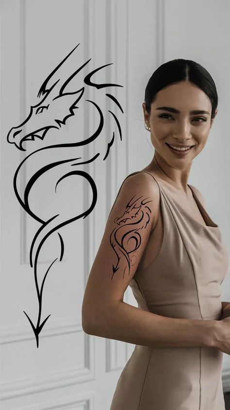 Feminine Dragon Tattoo For Women, Unique Dragon Tattoo, Feminine Dragon Tattoo, Dragon Tattoo Styles, Dragon Tattoo Ideas, Dragon Tattoo For Women, God Tattoos, Dragon Tattoos, Cool Forearm Tattoos