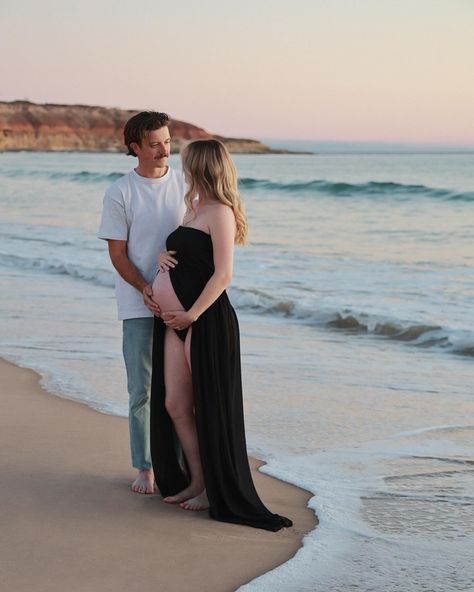 The new black gown is pure magic for sunsets 🖤 . . . . . . . . . #maternityphotography #maternityphotoshoot #adelaidematernityphotographer #adelaidematernityphotography #beachsession #sunsetsession #maternity Maternity Photos Black Dress, Beach Maternity Photos, Sunset Session, Beach Sessions, Beach Maternity, Beach Baby, Newborn Photoshoot, Black Gown, Maternity Photos