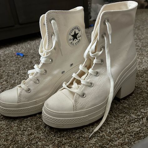 Worn Once Converse Heels White Converse Boots, Converse Heel, Converse High Heels, Converse Heels, Converse White High, All Black Converse, Bridal Converse, Laceless Sneakers, Leather Converse