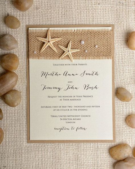 8 Eye-Popping Destination Wedding Invitations-- I love the earth tones of this-- so natural and pretty! Starfish Wedding Invitations, Starfish Wedding, Beach Theme Wedding Invitations, Chic Wedding Invitations, Beach Wedding Invitations, Destination Wedding Invitations, Rustic Invitations, Beach Theme Wedding, Rustic Chic Wedding