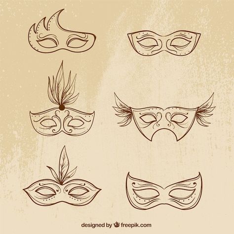 Free vector sketches of masks collection | Free Vector #Freepik #freevector #carnival-mask #carnaval-mask #masquerade-mask #party-mask Masquerade Mask Sketch, Carnival Mask Design, Mascarade Mask Drawing, Person With Mask Reference, Masquerade Mask Drawing Reference, Carnival Mask Tattoo, Villain Mask Design, Mask Drawing Design, Masquerade Sketch