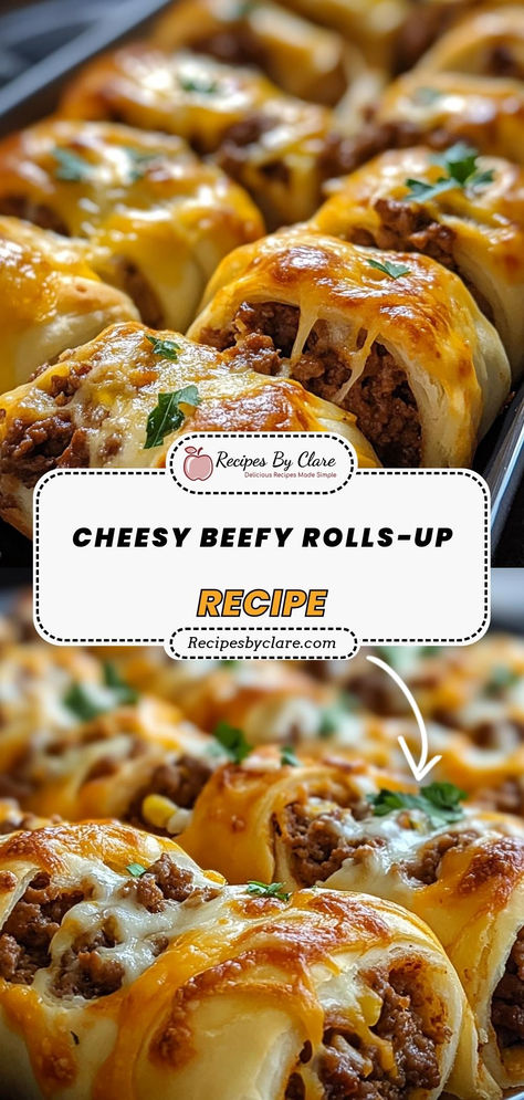 Looking for a comforting dinner idea? These Easy Cheesy Beefy Roll-Ups are stuffed with savory beef and melty cheese, all topped with marinara sauce. Perfect for a satisfying family meal!  Ingredients:  1 lb ground beef 1/4 cup grated Parmesan cheese 1 large egg 1/2 tsp garlic powder Enjoy the rich, cheesy goodness of these roll-ups with every bite! Crescent Rolls With Ground Beef, Crescent Roll With Ground Beef Recipes, Cheesy Beefy Rolls, Cheese Burger Roll Up, Ground Beef With Crescent Rolls, Recipes With Ground Beef And Crescents, Recipes With Dinner Rolls, Hand Held Meals On The Go, Ground Beef Croissant Recipe