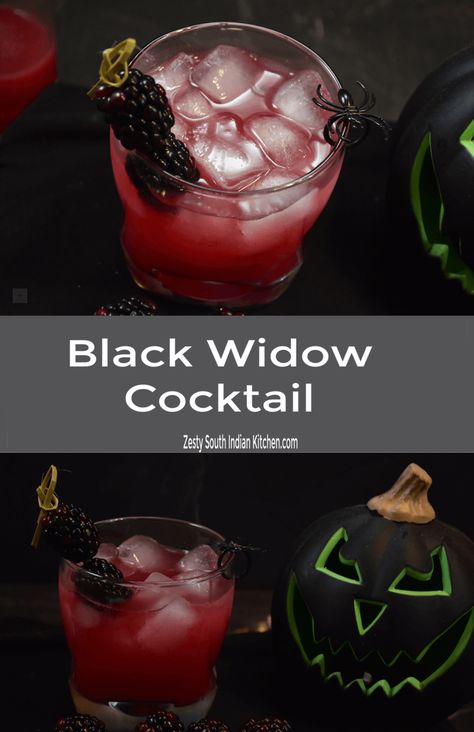 Here is wickedly  delicious black widow cocktail made with fresh blackberries , vodka and simple syrup Black Widow Cocktail, South Indian Kitchen, Kid Friendly Drinks, Craft Cocktail Recipe, Blackberry Syrup, Halloween Drink, Sweet Cocktails, Easy Drink Recipes, Delicious Drink Recipes