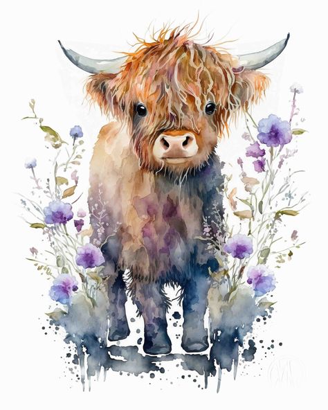 Cow Clipart, Baby Highland Cow, Hal Decor, Cow Png, Cow Art, Digital Print Fabric, Arte Floral, Decor Rustic, Highland Cow