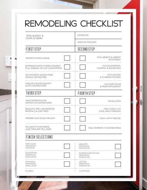 What to Expect When You’re Expecting- A Remodel | The Untamed Designer Home Remodel Planner, Order Of Remodeling House, Bathroom Remodel Checklist, Remodel Budget Worksheet, Home Renovation Checklist, Construction Checklist, Home Remodel Checklist, Renovation Checklist, Remodeling Checklist