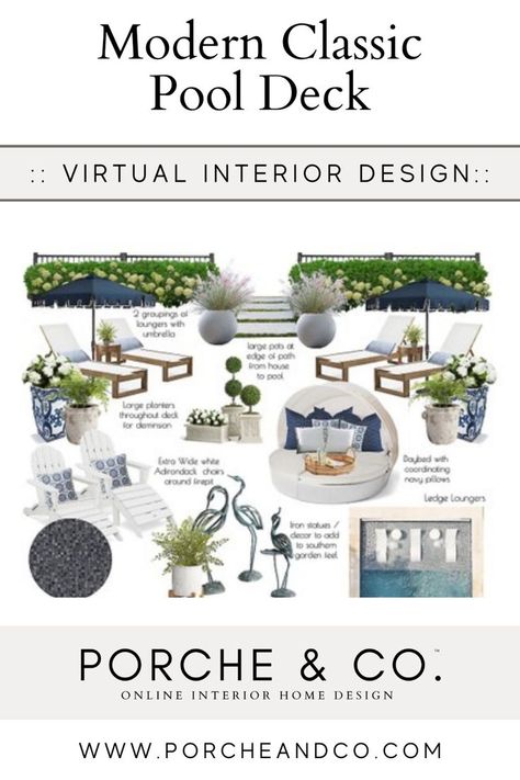 Modern Classic Pool Deck and Patio Decor Ideas. This virtual design features some of our favorite outdoor decor ideas. You can shop for the outdoor decor items in this design on our LTK. Outdoor Furniture, Outdoor Beach Pool Deck Design, Summer Furniture, FrontGate, West Elm, Serena and Lily Outdoor Space | Home Decor Ideas | Pool Decor Ideas Serena And Lily Patio Inspiration, Best Pool Furniture, Outdoor Poolside Decor, Pool Side Furniture Ideas, Pool Side Decorating Ideas, Pool Seating Ideas, Serena And Lily Outdoor, Pool Furniture Ideas, Pool Patio Decorating Ideas