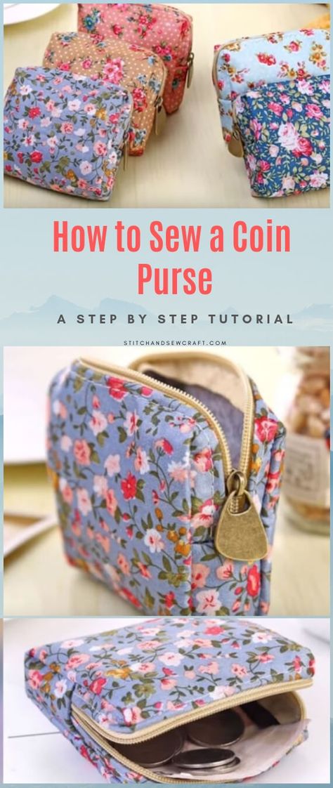 Cute zipper coin purse - Stitch & Sew Craft Sew A Coin Purse, Coin Purse Pattern, Zipper Coin Purse, Cute Sewing Projects, Purse Pattern, Sew Ins, Small Coin Purse, Beginner Sewing, Beginner Sewing Projects Easy