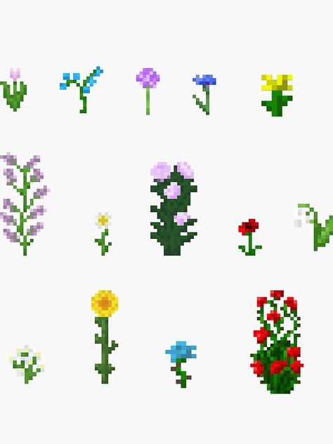 Stickers featuring millions of original designs created and sold by independent artists. Decorate y... Minecraft Flowers Pixel Art, Minecraft Flowers, Grille Pixel Art, Pixel Art Minecraft, Minecraft Printables, Flower App, Flower Mix, Minecraft Wallpaper, Perler Bead Templates