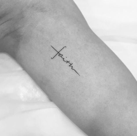 Faith Tattoo Designs, Christian Tattoos Small, Tato Salib, Small Cross Tattoos, Tato Jari, Verse Tattoos, Tiny Wrist Tattoos, Cross Tattoos For Women, Self Love Tattoo