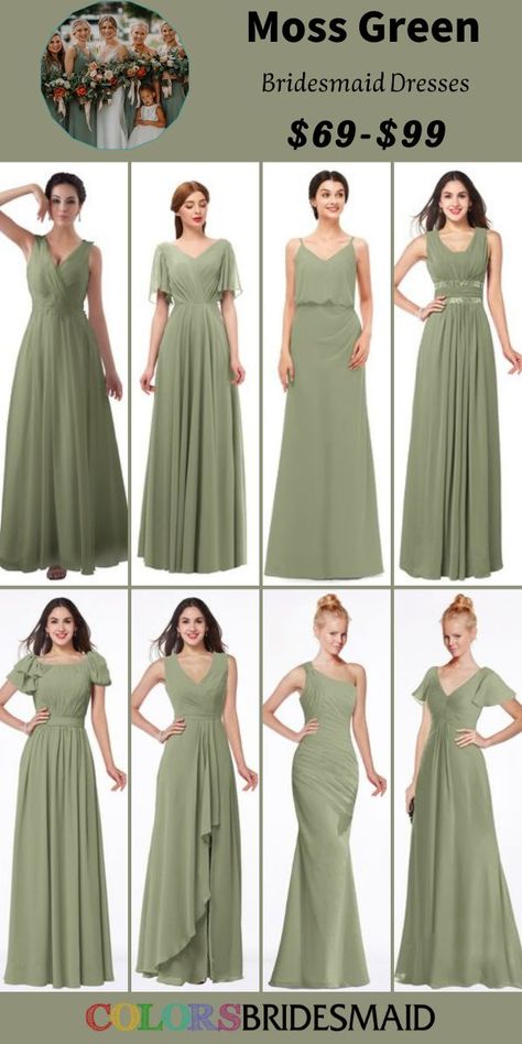 Moss Green Bridesmaid Dress, Bridesmaid Dresses Moss Green, Bridesmaids Green Dresses, Light Olive Green Bridesmaid Dresses, Moss Green Wedding Theme, Moss Bridesmaid Dresses, Sage Green Wedding Bridesmaid, Green Colour Dress, Moss Green Bridesmaid Dresses