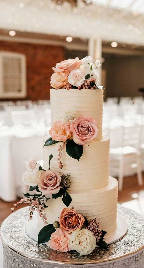 79 wedding cakes that are really pretty! Wedding Nail Ideas, Ruffle Wedding Cake, Painted Wedding Cake, Pretty Wedding Cakes, Floral Wedding Cakes, Buttercream Wedding Cake, Wedding Nail, Simple Wedding Cake, Unique Wedding Cakes