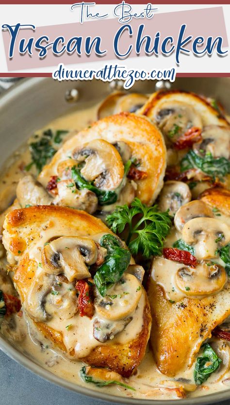 Creamy Garlic Butter Tuscan Mushrooms, Chicken With Sun Dried Tomatoes Recipe, Chicken Normandy Recipe, Tuscan Chicken Casserole, Tuscan Chicken Thighs, Chicken And Mushroom Recipes, Spinach Sauce, Creamy Tuscan Chicken, Brown Chicken