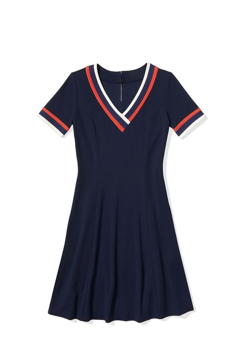 V-Neck Dress ($150) To Tommy, From Zooey Tennis Outfit Women, Tennis Fashion, Zooey Deschanel, Tennis Clothes, 2014 Fashion, Tennis Dress, Women Shirts Blouse, Golf Outfit, Who What Wear