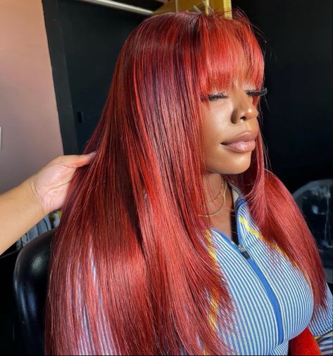 Red Bang Wig, Red Wig With Bangs, Colored Bangs, Red Hair With Bangs, Red Bangs, Lace Wigs Styles, Bang Wig, Hair Color Streaks, 10th Grade