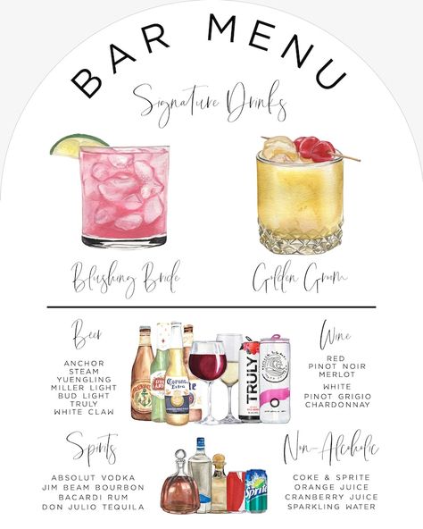 Arch Wedding Bar Menu Template, Modern Editable Drink Menu, Minimalist Printable Bar Menu, Arch Signature Drinks Sign, 7,000 Drink Images - Etsy Simple Wedding Drinks Alcohol, Drink Chart For Wedding, Menu Centerpiece Wedding, Pre Made Cocktails For Wedding, Home Bar Menu Ideas, Simple Bar Menu Ideas, Wedding Bar Drink Ideas, Bar Drinks Wedding, Diy Drink Menu For Wedding