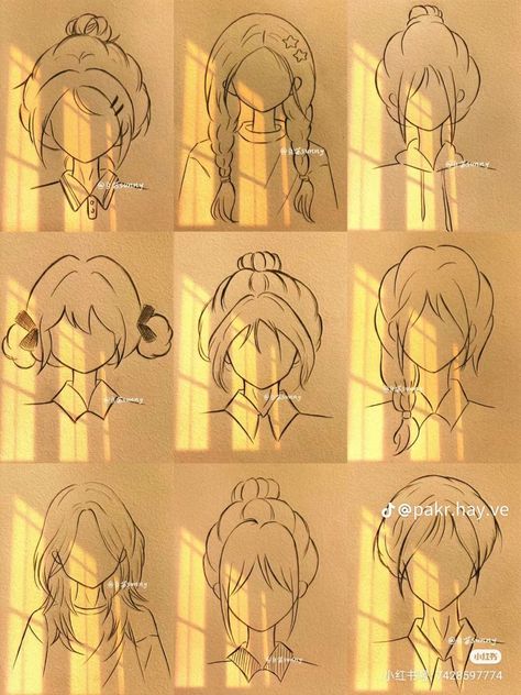 How To Draw Cute Hairstyles, Bubble Braid Drawing, Aesthetic Drawings Sketches Easy, Cute Hairstyle Drawing, Aesthetic Sketch Idea Easy, Bun Hairstyle Drawing, Outfit Sketch Ideas, Messy Hair Drawing Reference, Hair Designs Drawing