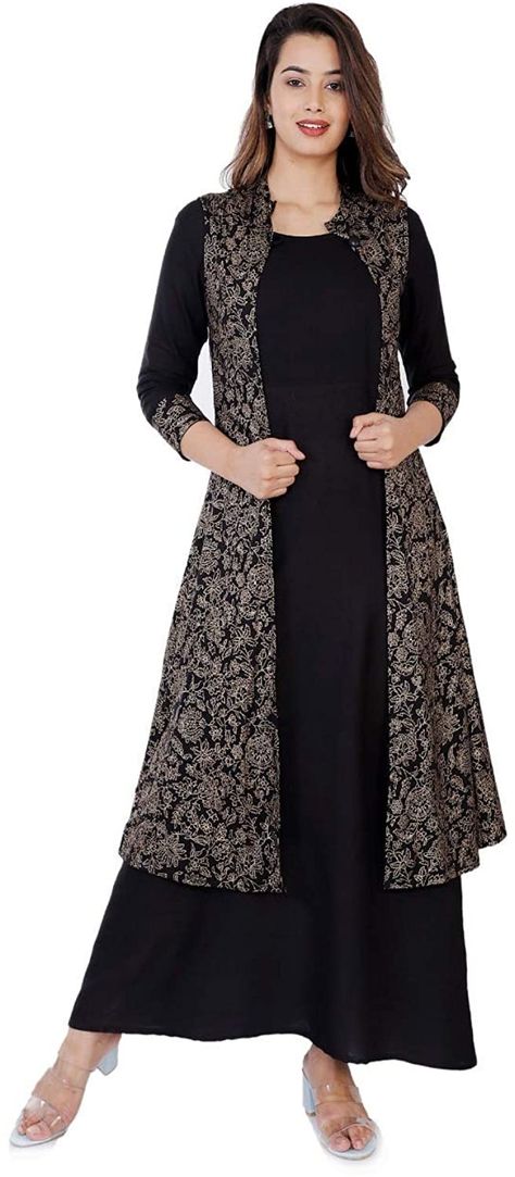 Feeding Kurti, Kurti With Jacket, Black Kurti, Rayon Kurti, Trendy Shirt Designs, Long Kurti Designs, Long Overcoat, Anarkali Kurta, Feminine Women