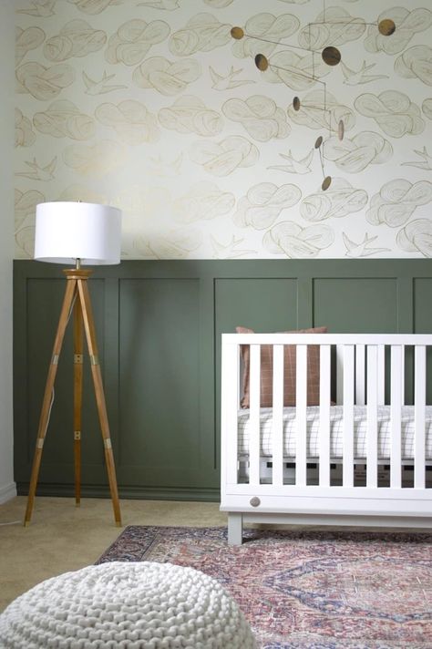 Vintage Boy Nursery, Vintage Nursery Boy, Modern Vintage Bathroom, Board And Batten Wall, Nursery Room Design, Vintage Boy, Green Nursery, Green Paint Colors, Nursery Baby Room