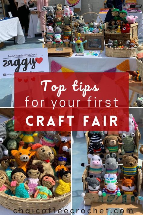 Are you planning for your first craft fair? Look no further than these top craft fair tips for beginners. We will share amigurumi crochet craft fair display ideas, tips on what products to bring to your crochet craft fair, and many more! Amigurumi Patterns, Craft Fair Tips, Craft Market Stall Ideas, Craft Stall Display Ideas, Craft Fair Display Table, Craft Fair Ideas To Sell, Craft Table Display, Craft Stall Display, Craft Show Table