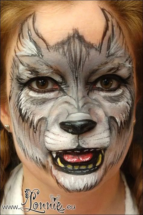 Wolf Face Painting, Werewolf Face Paint, Wolf Face Paint, Wolf Makeup, Face Painting Images, Animal Face Paintings, Werewolf Costume, Animal Makeup, Wolf Costume