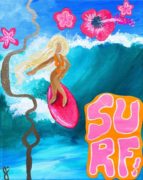 Preppy Instagram, Beach Wall Collage, Pink Barbie, Summer Painting, Picture Collage Wall, Preppy Wallpaper, Photo Wall Collage, Aesthetic Painting, Surf Art