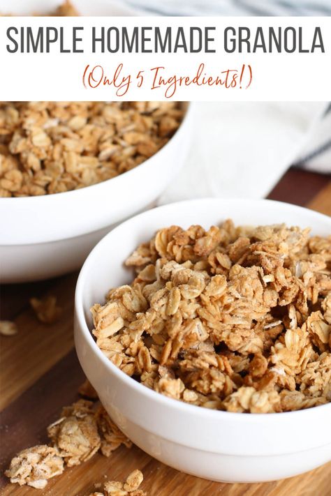 This simple homemade granola recipe only needs 5 ingredients. It's healthy, easy, and delicious. A great healthy snack to have on hand. Storage tips & tricks too! #granola #homemadegranola Freezer Meals For New Moms, Meals For New Moms, Easy Granola Recipe, Homemade Granola Recipe, Easy Homemade Granola, Easy Granola, Granola Recipe Homemade, Silicone Baking Sheet, Vegan Ingredients