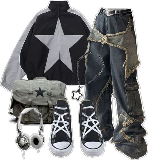 #fashion #stars #grunge #baggy #y2k ? #jeans #jacket #1 #aesthetic #clothes #pinterestfashion #softgrunge #idkwhattocallthisstyledontbemeantomeplz #pinterestgirl #pinterest #style #staraesthetic Star Grunge Aesthetic Clothes, Star Grunge Outfits, Grunge Y2k Outfits Baggy, Y2k Star Outfit, Star Outfit Aesthetic, Grunge Outfits Baggy, Star Jeans Outfit, Baggy Grunge Outfit, Grunge Baggy Jeans