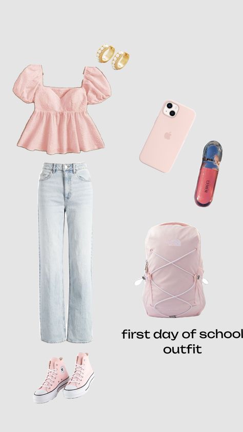 first day of school🎒 #school #firstday Cute Fits For The First Day Of School, Cute First Day Of School Outfits College, Back To School First Day Outfits, First Day Of School 6th Grade Outfits, Preppy First Day Of School Outfit Ideas, Cute First Day Of School Outfits Girly, School Outfits Highschool 2024, Back To School Outfits For 12-13, First Day Of School Outfit Ideas 7th Grade