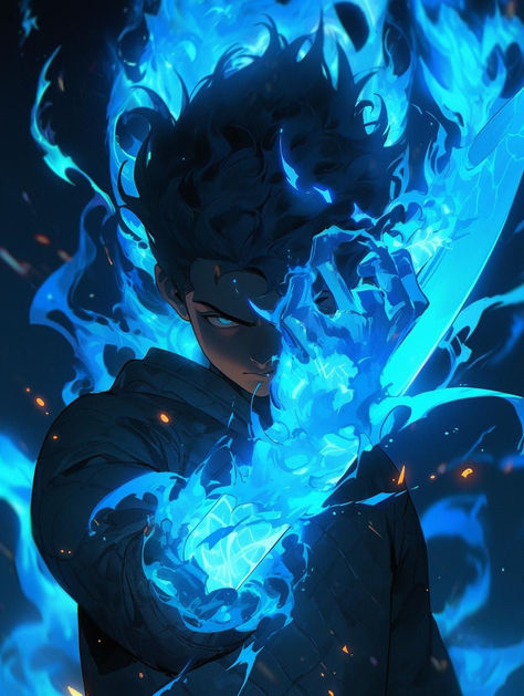 Just your friendly Character Artist trying to help other artists make amazing art! Blue Fire Character Design, Blue Fire Powers, Blue Swordsman, Blue Fire Anime, Anime Fire Power, Contrast Wallpaper, Anime Avatar, Blue Avatar, Karakter Marvel