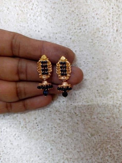 Black Beads Buttalu Gold, Chinna Buttalu Earrings Gold, Black Stone Earrings Gold Daily Wear, Black Earrings Gold, Black Stone Earrings Gold Indian, Nallapusalu Earrings Gold, 3 Grams Gold Earrings Indian Daily Wear, Black Beads Earrings Gold Studs, Black Beads Earrings Gold