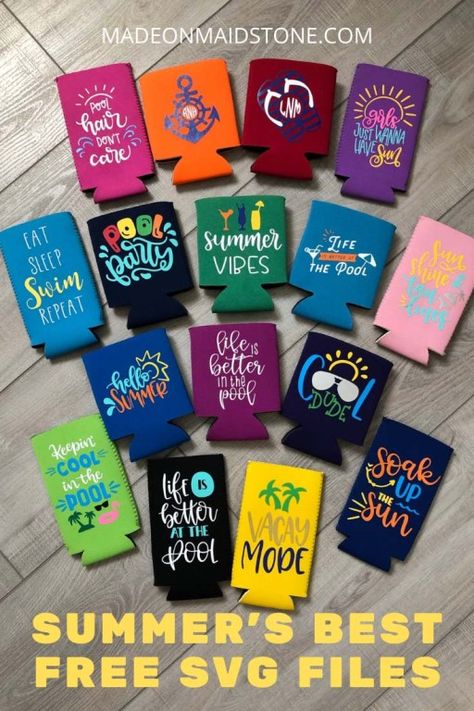 Teacher Koozie Ideas, Can Koozie Svg, Svg For Koozies, Coozie Cricut Ideas, Pool Svg Files Free, Family Vacation Koozie Ideas, Koozie Svg Free, Beach Koozie Ideas, Cute Koozie Ideas