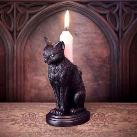 (Cat) Now: $29.95 #halloweendecor #gothic #figurine #resin #candleholder #occult Gothic Candle Holders, Halloween Candlesticks, Gothic Candle Holder, Gothic Candle, Cat Candle Holder, Gothic Candles, Animal Candles, Resin Ornaments, Chat Kawaii