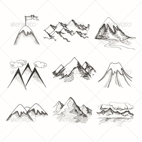 Hand drawn snow ice mountain tops decorative icons isolated vector illustration. Editable EPS and Render in JPG format Top Icons, Ice Mountain, See Tattoo, Fantasy Map Making, Mountain Drawing, Mountain Illustration, Doodle Icon, Snow Ice, Mountain Tattoo