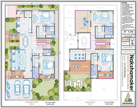 Residential Building Plan, Duplex House Plan, North Facing House, Duplex Floor Plans, Two Story House Design, 2bhk House Plan, Interior Floor Plan, Two Story House, Classic House Exterior