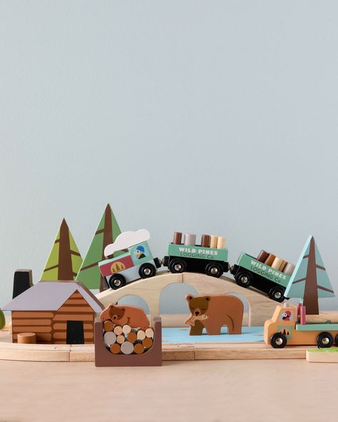 Odin Parker, Lumberjack Style, Wooden Toys Design, Timber Logs, Montessori Playroom, Train Theme, Wooden Train Set, Tree Nursery, Kids Wooden Toys