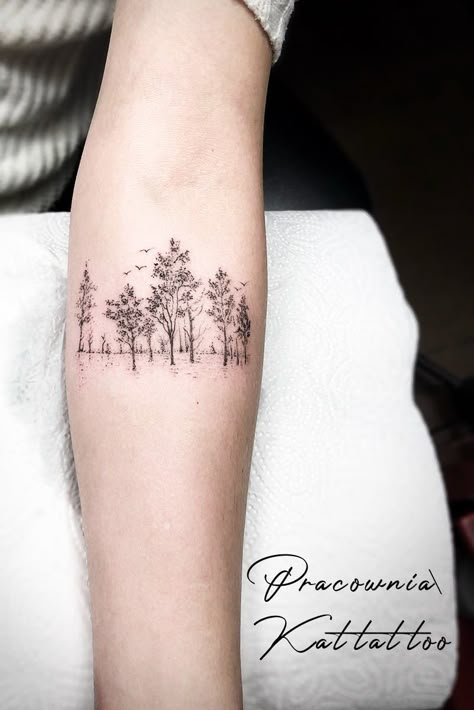 Forest Flower Tattoo, Tree Line Tattoo, Simple Tree Tattoo, Armband Tattoos For Men, Tattoo Tree, Tattoos To Cover Scars, Spirit Tattoo, Inner Forearm Tattoo, Armband Tattoos