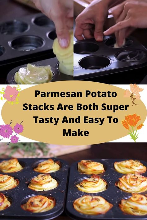 Potato Stacks Muffin Tins, Potatoes Parmesan, Parmesan Potato Stacks, Parmesan Potato, Potato Stacks, Potato Muffins, Parmesan Potatoes, Muffin Tin Recipes, Crowd Pleasing Recipes