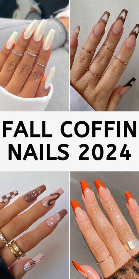 23 Fall Coffin Nails 2024: Stunning Designs to Elevate Your Autumn Style October Nails Fall Designs, Fall Nail Designs Autumn Classy Coffin, Fall Nails 2024 Coffin, Fall Nails Ideas Acrylic Coffin Short, Autumn Coffin Nail Ideas, Coffin Fall Nail Ideas, Fall Acrylic Nails Autumn Coffin Simple, Fall Nail Coffin Designs, Coffin Nails Fall 2024