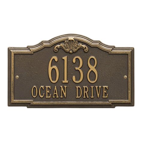 The Gatewood Personalized Standard 2-Line Wall Address Plaque adds instant curb appeal to your home address numbers. This plaque features traditional styling and a simulated carved wood accent. Home Address Numbers, Address Decals, Holly House, Mission Furniture, Personalized Plaques, Address Plaques, Brass Plaques, Door Plaques, Address Numbers