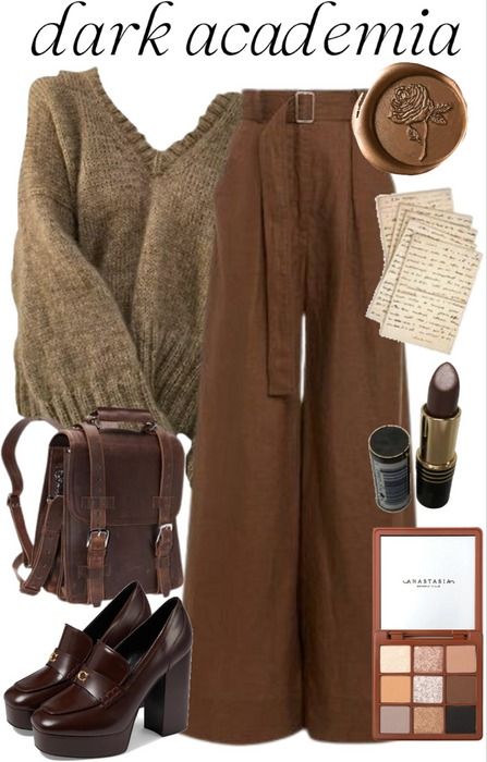 Dark Academia Outfit | ShopLook Dark Academia Simple Outfit, Dark Academia Loungewear, Dark Academia Pants, Coffee Bookstore, Grey Romantic, Outfit Ideas For School Casual, Casual Dark Academia, Boho Academia, Fashion Knowledge