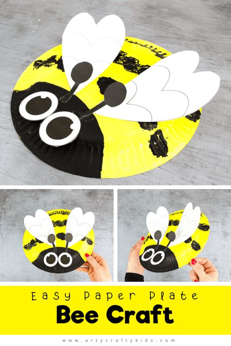 Cute and easy Paper Plate Bee Craft for Kids. Perfect for toddlers and preschoolers, this simple craft can be completed independently or used to support learning around Spring and mini-beasts. Mini Beast Craft, Mini Beasts Activities, Bee Paper Plate, Easy Bee Craft, Springtime Crafts For Kids, Bee Activities For Kids, Bumblebee Craft, Paper Plate Art, Bumble Bee Craft