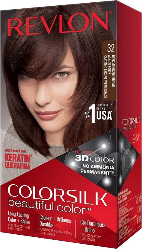 Visit Our Shop Add To Saved Sellers Join Our Newsletter Contact Us 3x  Revlon Colorsilk Permanent Hair Colour  32 Dark Mahogony Brown Description This specially blended, permanent hair coloring formula includes our Revlon 3D Color Gel Technology, which delivers rich, multi-dimensional color thats both natural looking and long lasting Now enriched with keratin and silk amino acid, ColorSilks ammonia-free formula leaves your hair in better condition than before you ever coloured it. Achieve 100% g Cabello Color Chocolate, Revlon Hair Color, Dark Mahogany Brown, Ammonia Free Hair Color, Revlon Colorsilk, Chocolate Brown Hair Color, 3d Color, Hair Color Formulas, Brown Hair Dye