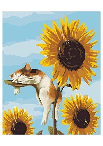 Sunflower Painting, Oil Painting Flowers, Cat Painting, Simple Art, Oil Painting Landscape, Easy Paintings, Pictures To Draw, Paint By Number, Painting Kits