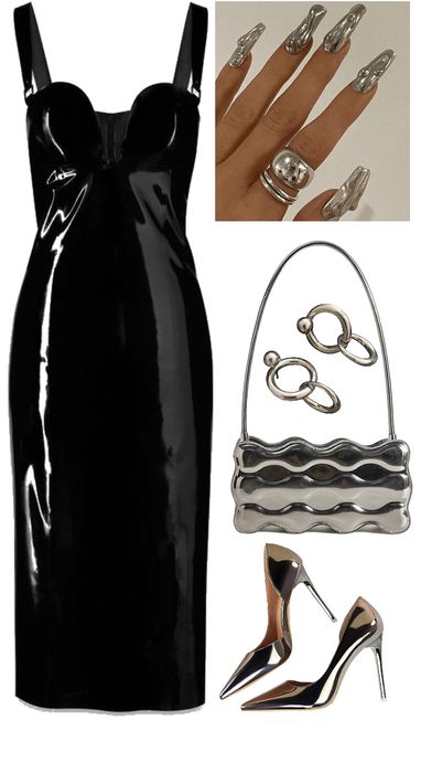 latex and chrome Outfit | ShopLook Outfit Shoplook, Grunge Outfits, Stylish Outfits, Polyvore, Closet, Dresses, Quick Saves, Black