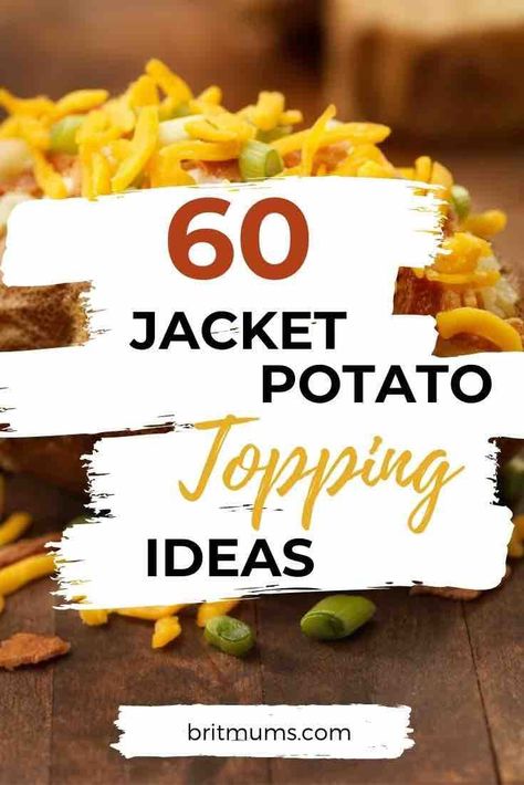 Here are 60 jacket potato filling ideas for the perfect jacket potato! It includes healthy ideas, vegan suggestions, Slimming World recipes and of course tuna and sweet corn! Check it out there will be something that you will love. Vegan Jacket Potato Filling, Stuffed Potato Recipes Main Dishes, Baked Potato Fillings Vegetarian, Vegetarian Jacket Potato Fillings, Jacket Potato Bar, Jack Potato Recipes, Jacket Potatoes Fillings, Jacket Potato Toppings, Potato Jacket Recipes