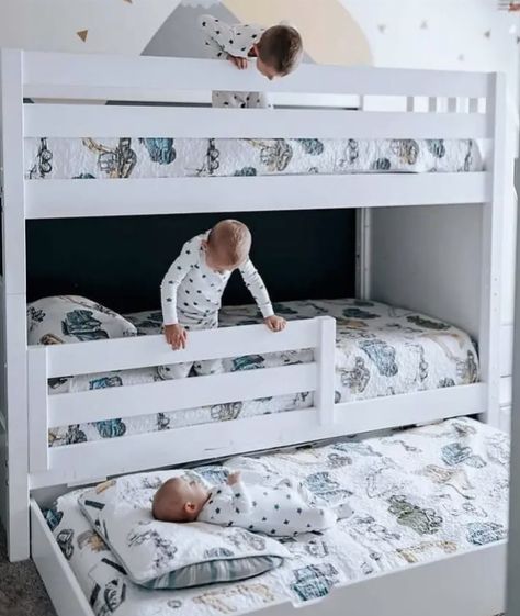 Toddler Bunk Bed Room, Toddler Boy Room With Bunk Beds, Kids Room Design Bunk Bed, Boy And Girl Bunk Beds Shared Bedroom, Bedroom With Kids And Parents, Boy And Girl Shared Bedroom Bunk Beds, Bunk Bed For Small Room, 3 Beds In One Room Small Spaces, Bunk Beds For Small Room