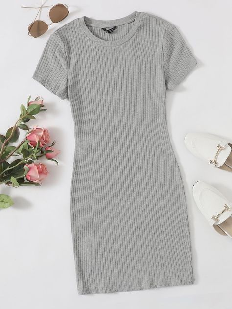 Light Grey Casual  Cap Sleeve Cotton Plain Bodycon Embellished Slight Stretch Summer Women Dresses Grey Casual Dress, Casual Grey Dress, Cotton Bodycon Dress, Grey Bodycon Dress, Обувь Air Jordan, Ribbed Knit Bodycon Dress, Fitted Bodycon Dress, Light Grey Dress, Body Con Dress Outfit