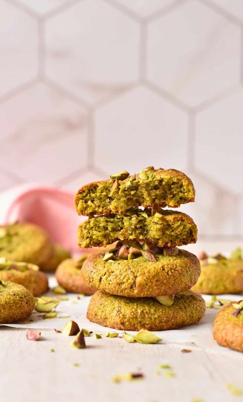 These Vegan Pistachio Cookies are a delicious, nutty twist on traditional cookies with just four simple ingredients. Pistachio Soft Cookies, Paleo Pistachio Cookies, Vegan Pistachio Cookies, Sunflower Butter Cookies, Cookies Pistachio, Cookie Base Recipe, Conscious Plant Kitchen, Vegan Pistachio, Traditional Cookies